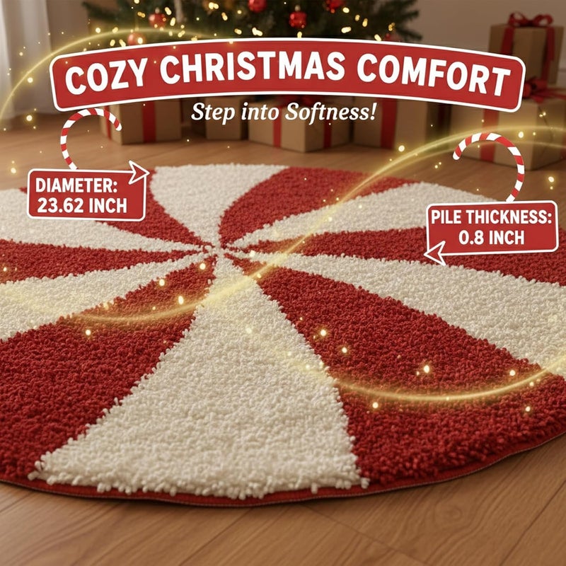 REFGY Christmas Bath Rugs for Bathroom Decor Red Christmas Candy Rug Candy Bath Mat Extra Soft Absorbent,Winter Themed Xmas Round Bathroom Rug for Holiday Décor - Image 4